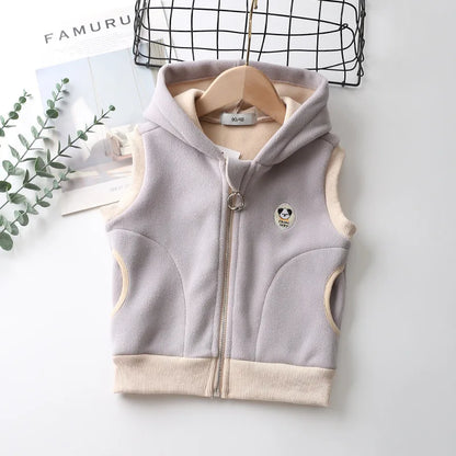 Children Polar Fleece Vest Autumn Winter Kids Hooded Zipper Warm Waistcoat For Baby Boys Girls 2-10 Years Outerwear Coat