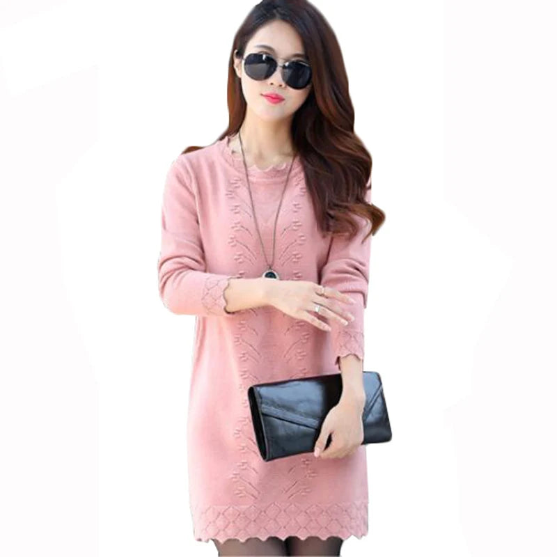 Women Sweaters Dress Pullovers 2025 New Autumn Winter Long Knitted Sweater Knitwear Female Long Sleeve Bottoming Long Dresses