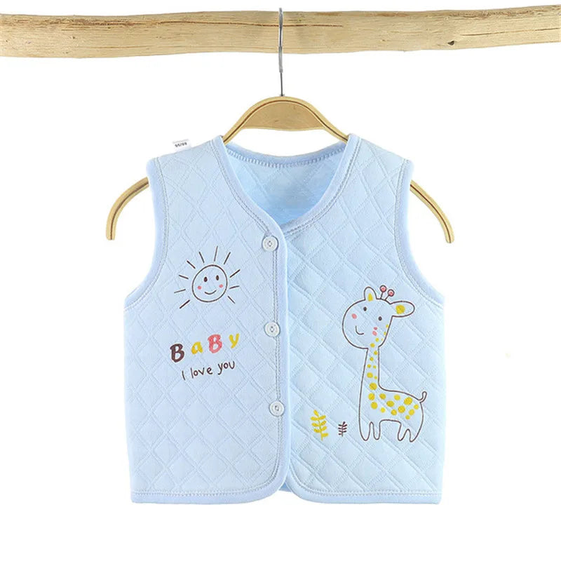 2024 Cartoon Printed Children's Cotton Sleeveless Vest Autumn Winter Baby Boys Girls Warm Outerwear Coats