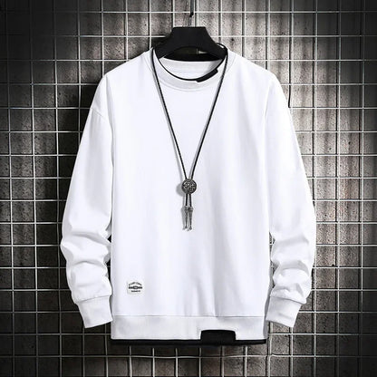 Mens Casual Sweatshirts Fashion Fake Two Pieces O Neck Hoodies Men Harajuku Streetwear Tops Spring Autumn Solid Male Sweatshirt