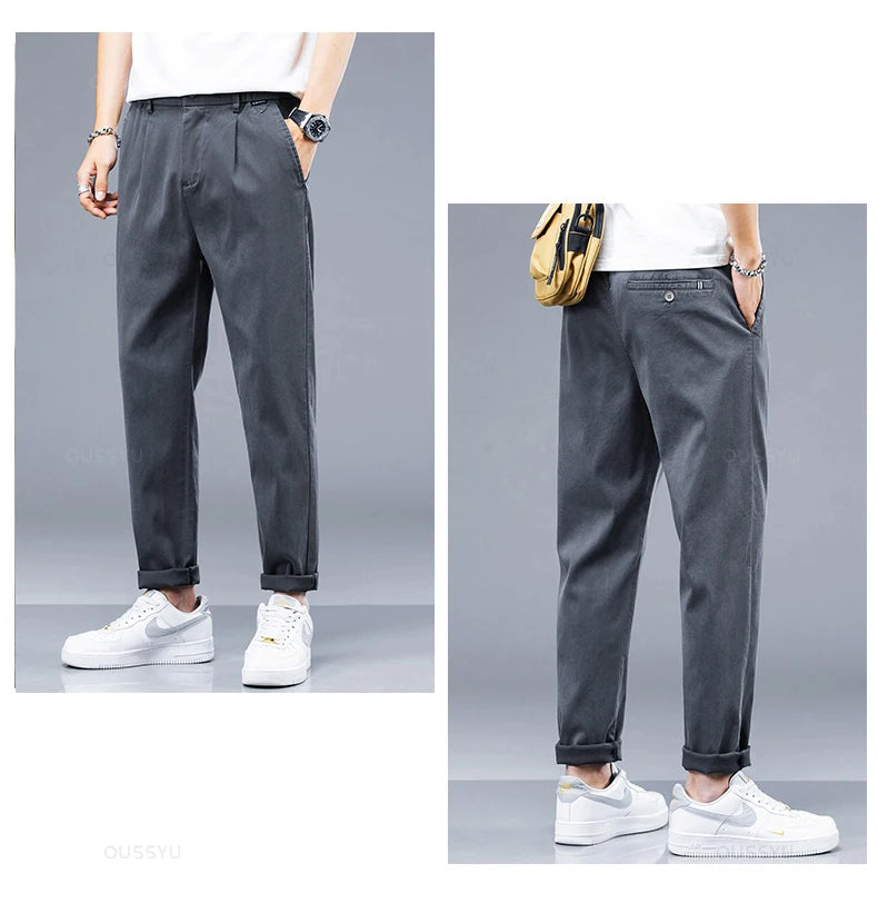 Brand Clothing New Summer Soft Lyocell Fabric Men's Casual Pants Thin Slim Elastic Waist Korea Jogger Ankle Length Trousers Male