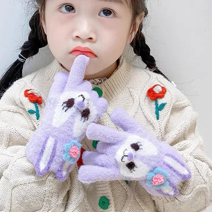 5-12 Years Winter Children Girl Gloves Knitted Warm Soft Cartoon Rabbit Full Finger Gloves Kids Outdoor Lovely Girl Mittens