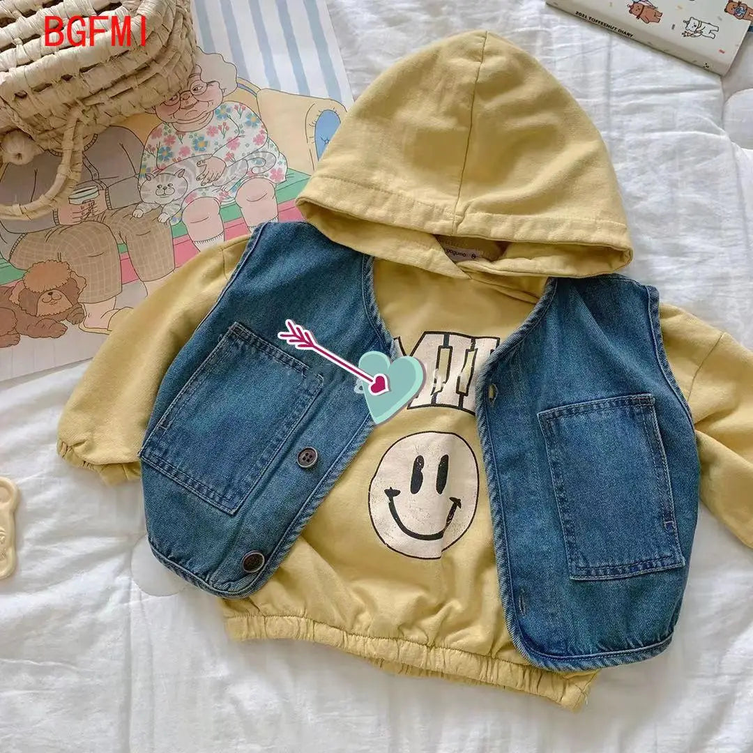 Baby kid Casual Waitcoat Spring and Autumn Denim Fabric Toddler Boys Girls Casual Cowboy Vest Coat Versatile Outwear Vestcoat