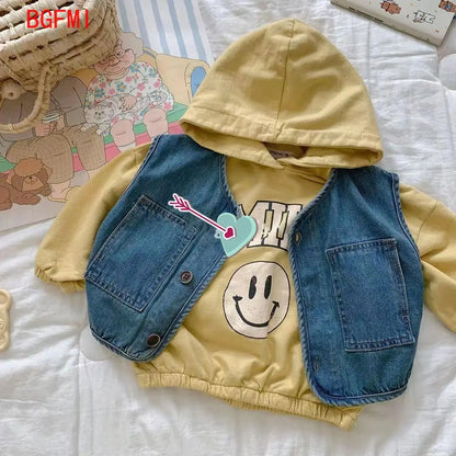 Baby kid Casual Waitcoat Spring and Autumn Denim Fabric Toddler Boys Girls Casual Cowboy Vest Coat Versatile Outwear Vestcoat