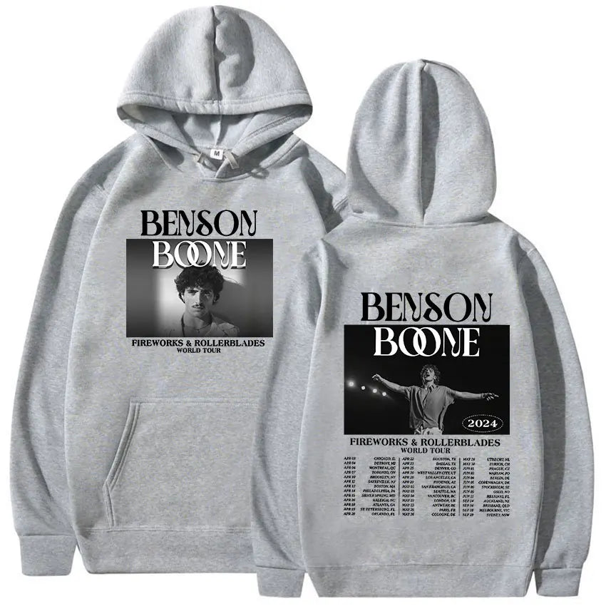 Benson Boone Fireworks and Rollerblades 2024 World Tour Hoodie Men's Hip Hop Retro Gothic Sweatshirt Fall Fleece Warm Streetwear