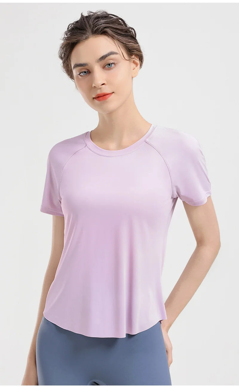 Casual T-shirt  Women Short Sleeve Sports Running Clothes Yoga Fitness Crop Top Loose Gym Workout Shirts Quick Drying Yoga Shirt