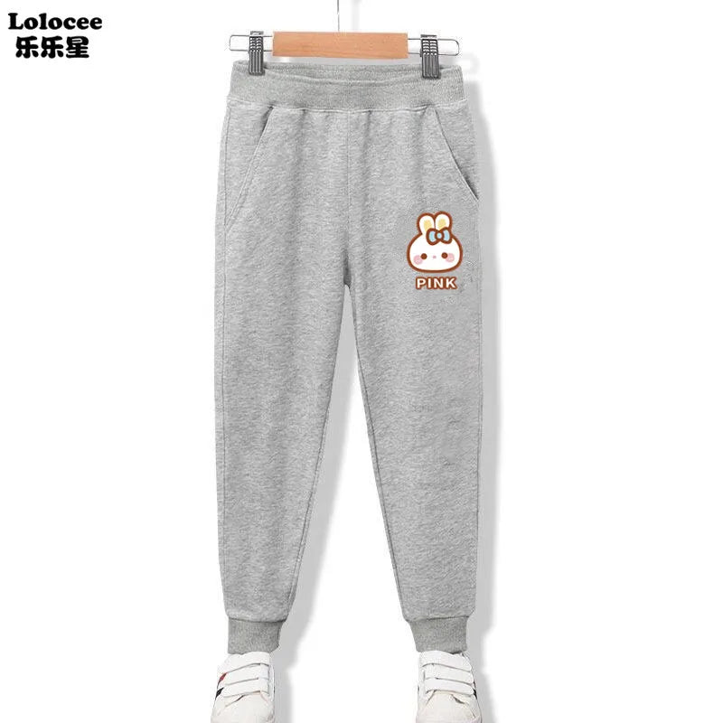 3-14 Years Girls Spring Sport Pants Cotton Comfortable Jogger Pants Children Birthday Present Rabbit Ear Print Trousers