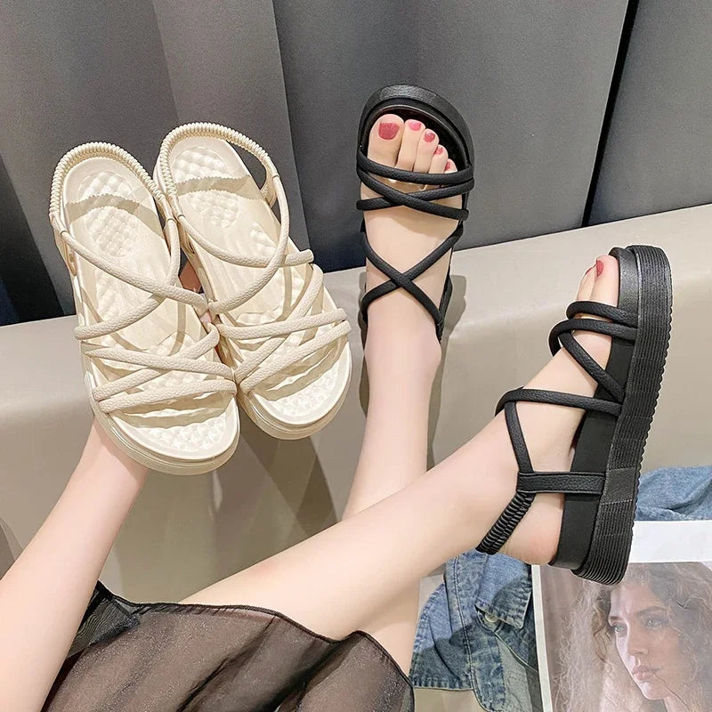 2024 Fashion women's new shoes elastic women's sandals summer platform shoes simple women's outdoor casual sandals