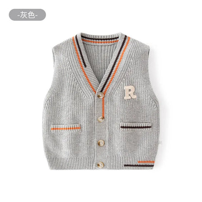 Children's sweater jacket preppy V-neck baby vest sweater Spring and autumn knit boy vest cardigan baby vest top size 66 to 120