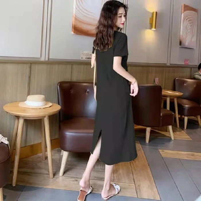 Harajuku Casual Summer Y2k Dress Womans Clothing Korean Fashion Loose Folds Short Sleeve Knitted Long Dresses for Women 2024 New