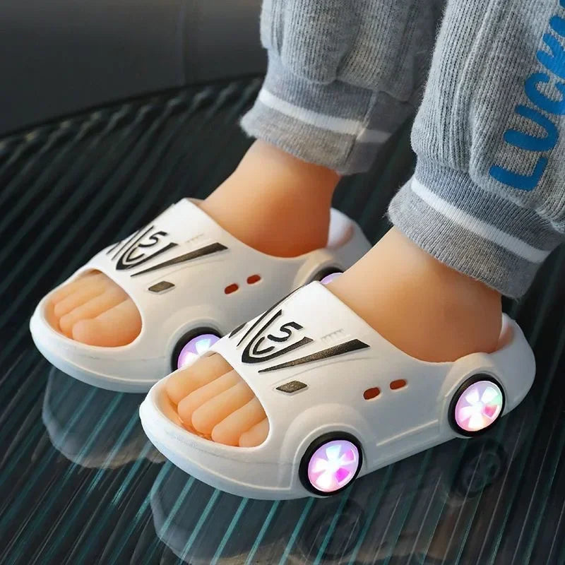 Kids Luminous Slippers Summer Indoor Cartoon Car Girls Shoes Soft Anti-slip Boy Beach Shoes Fashion Outdoor Children LED Slipper