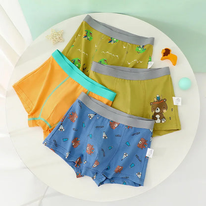 4PCS Kids Cotton Antibacterial Panties for Boys Thin Breathable Briefs 3+y Young Child Underwears Toddler Cute Cartoon Knickers