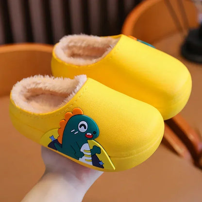 Winter Cartoon Children's Slippers Non-Slip Sole Cotton Shoes Boys Girls Waterproof Indoor Kids Shoes Plush Warm Home Slippers