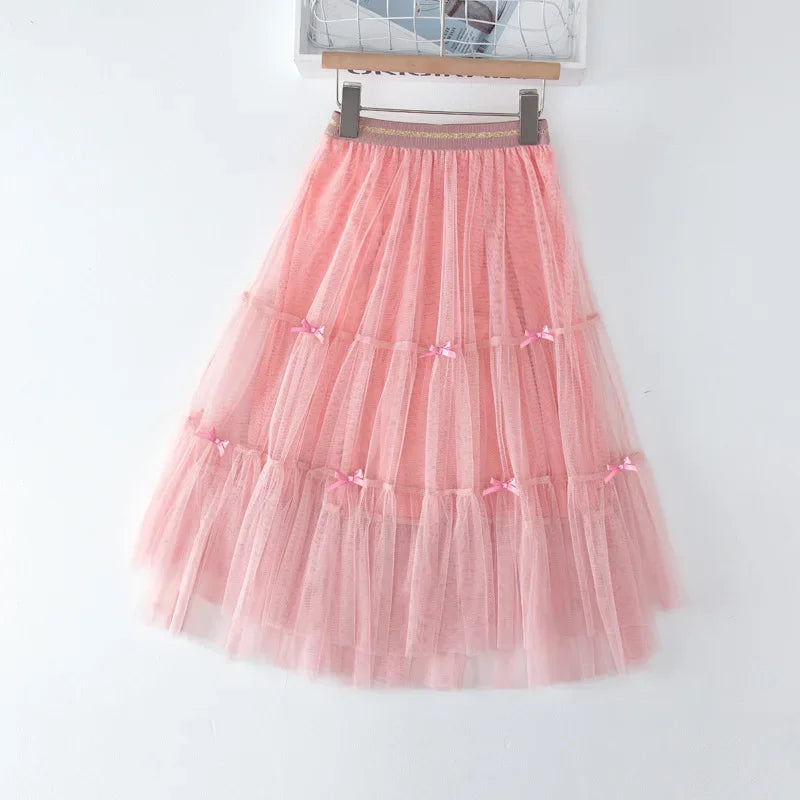 Girls Skirt Summer Mesh Fashion All-match Princess Skirt for Kids Casual Elastic Waist Teen School Children Long Skirt 4-12 Year