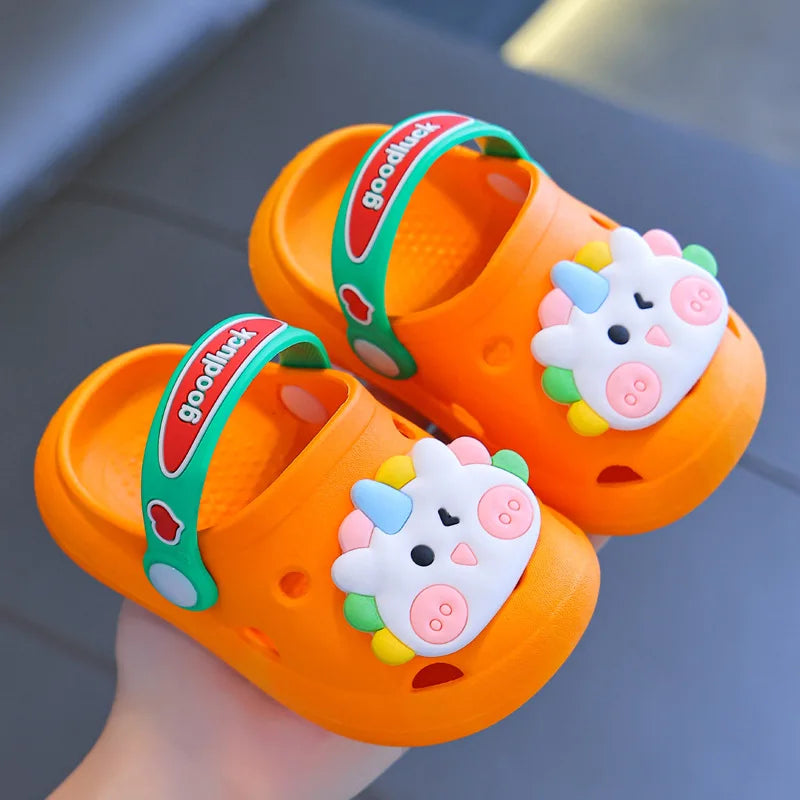 Summer Children Girls Boys Slippers Cartoon Indoor Heel Wrap Non-Slip Soft Bottom Comfort Cute Baby Hole Shoes Girls Home Slides