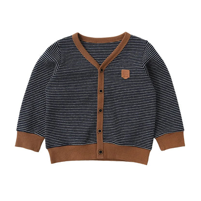 Children Knit Cardigan Spring Autumn Boys Sweaters V-neck Striped Kids Knitting Sweater Jacket BB180