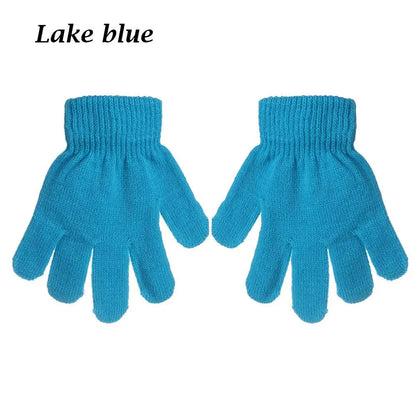 Kids Gloves Autumn Winter Keep Warm Boys Girls Candy Color Stretch Knitted Mittens Children Full Finger Gloves Clothes Accessory