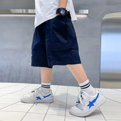 Kids Cargo Short Pants Boys Sports Pants Big Children Hip Hop Joggers Shorts Teenage High Waist Thin Streetwear Baggy Shorts