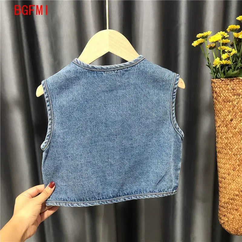 Toddler and Baby Girls Boys Thin Single-Breasted Denim Vest Jackets Child Waistcoat School Kids Outfit Tops 1-7 Years