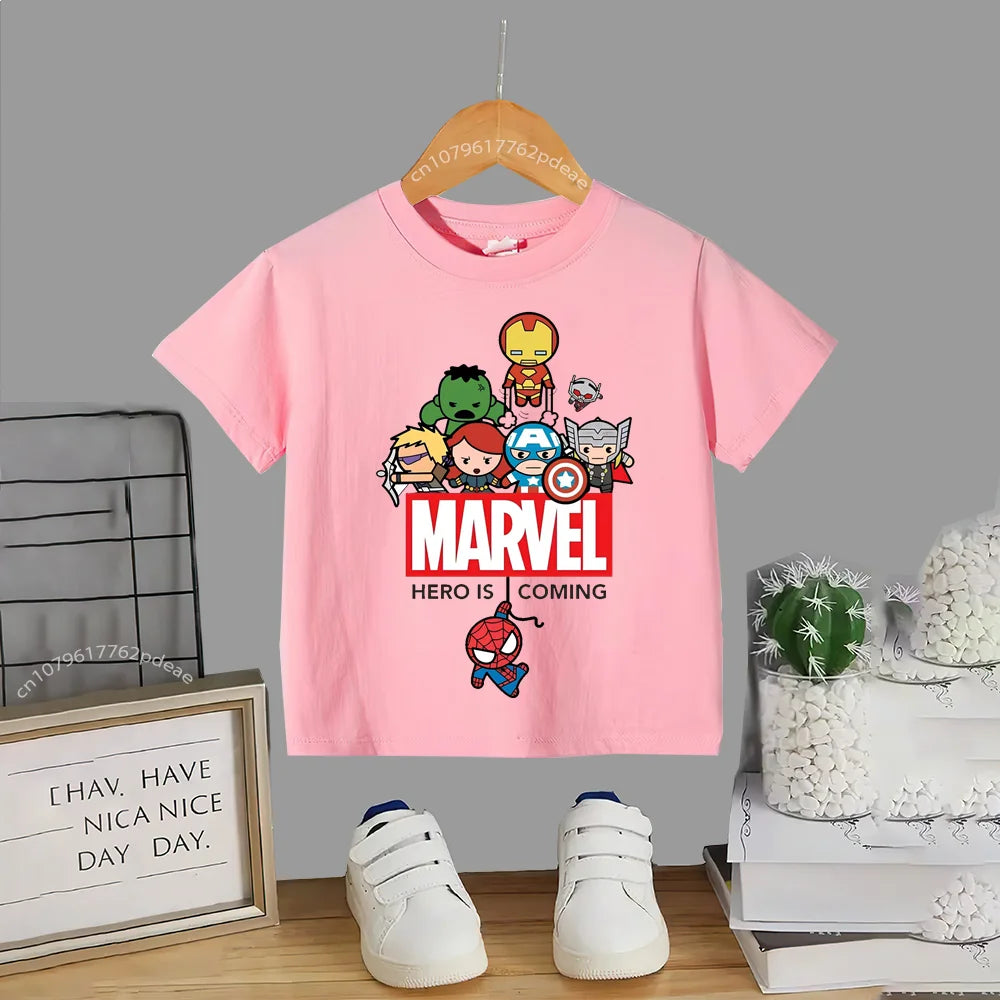 Superhero Teen 100% Cotton T-shirt Children's small cartoon print casual cotton T-shirt for boys and girls Baby comfortable shor