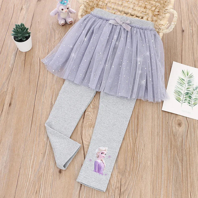 Quality Cotton Disney Girls Skirt Pants for Children Frozen Elsa Princess Skirts Baby Girl Pink Blue Trouser Lace Kids Leggings