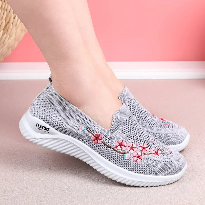 Women Sneakers Mesh Breathable Floral Comfort Mother Shoes Soft Solid Color Fashion Female Footwear Lightweight Zapatos De Mujer