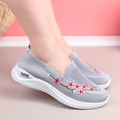 Women Sneakers Mesh Breathable Floral Comfort Mother Shoes Soft Solid Color Fashion Female Footwear Lightweight Zapatos De Mujer