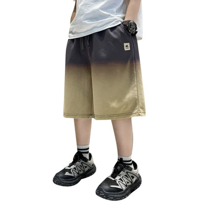 Summer Boys Loose Straight Casual Shorts Fashion Gradient Cotton Wide Leg Fifth Pants Kids Clothing Everyday Joker Pants 6-15y