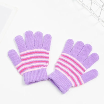 Fashion Striped Gloves Kids Winter Unisex Boys Girl Thick Warm Children Full Finger Mittens Glove For 4-7 Years