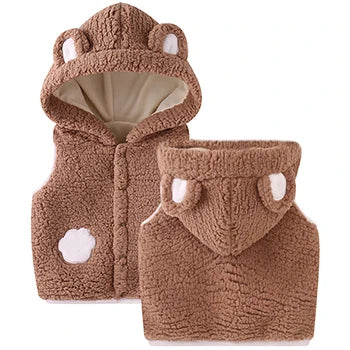 Keep Warm Autumn Winter Sleeveless Jacket For Girls Boys Cute Animal Hooded Vest New Fashion Plush Outerwear Baby Waistcoat 0-4Y