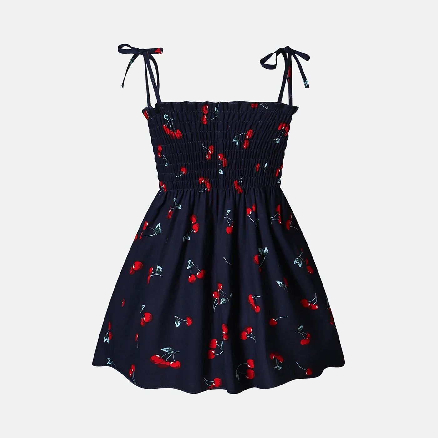 PatPat Baby Girl 100% Cotton Allover Cherry Print Shirred Strappy Dress Suitable for Summer Season Soft and Comfortable