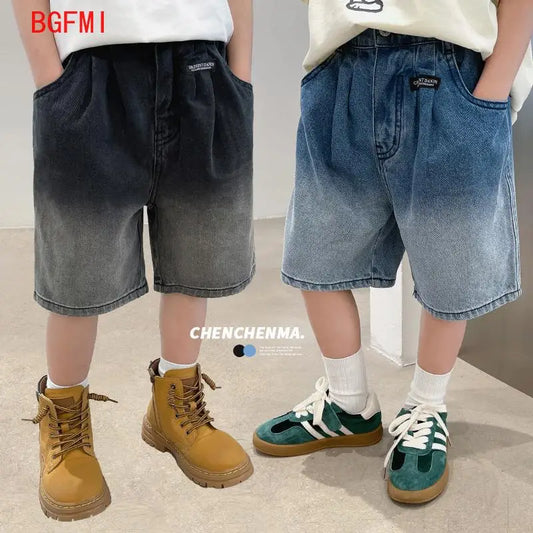 2024 Summer Pants Teenage Boy's Shorts New Cotton Thin Gradient Color Denim Shorts Children Short Jeans Clothing for Junior Boy