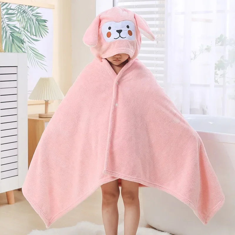 Bath Towel for Children Hooded Cape Cloak Absorbent Baby Hooded Bathrobe Cartoon Baby Coral Fleece Bath Towel for Children