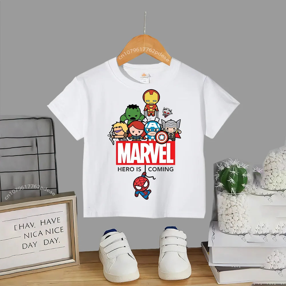 Superhero Teen 100% Cotton T-shirt Children's small cartoon print casual cotton T-shirt for boys and girls Baby comfortable shor