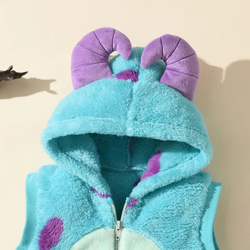 Baby Girl Fleece Hooded Vest with Cute Cartoon Design Warm Zip-Up Jacket for Toddler in Spring and Fall