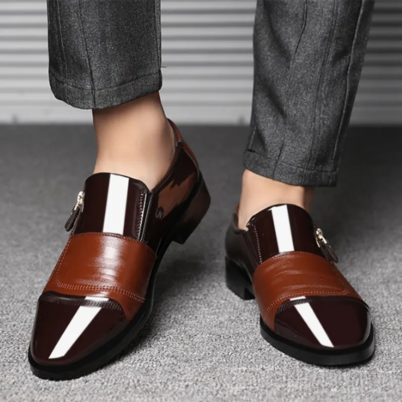 Black Patent PU Leather Shoes Slip on Formal Men Shoes Plus Size Point Toe Wedding Shoes for Male Elegant Business Casual Shoes