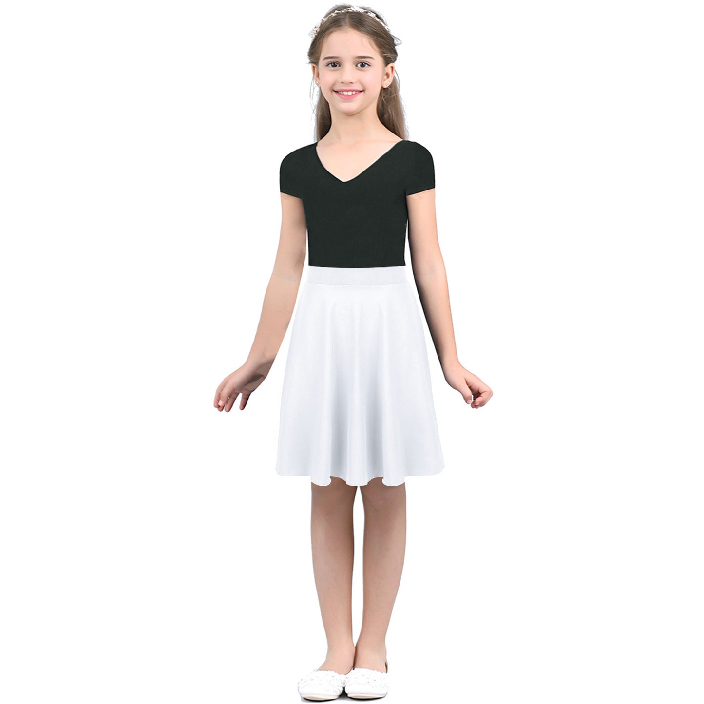 Big Girls Skater Skirt Solid Color Lightweight Stretchy Knee Length A-line Skirts Teen Kids Casual Party Costume Dance Skirt