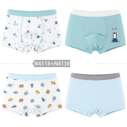 4 Pcs High Quality Children's Underwear for Kids Cartoon Cat Shorts Soft Cotton Underpants Boys Teenage Striped Panties 4-16T