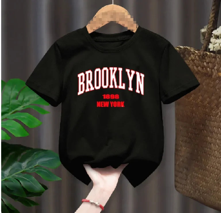 Brooklyn 1898 New York Cute Boy Girl T-shirts  Children Letter Clothes Baby Red Harajuku T-shirts Tops