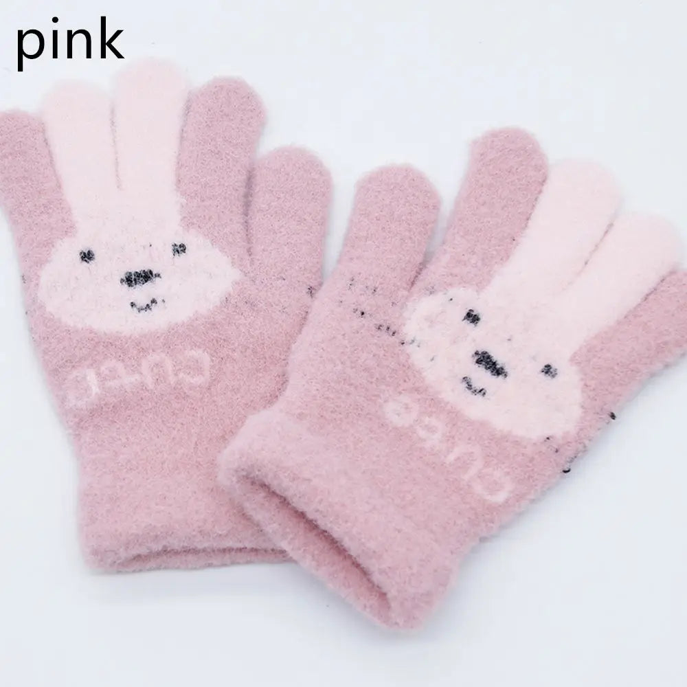 4-10 Years Children Girl Gloves Knitted Winter Boy Full Finger Wool Gloves Baby Girls Cute Rabbit Warm Soft Knitted Kids Gloves