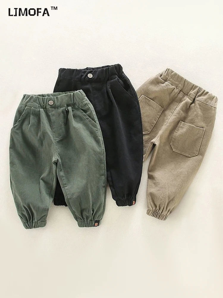 LJMOFA Baby Boys Casual Sweatpants Cargo Pants Children Clothing Kids Jogger Autumn Solid Winter Girls Outerwear Sports Trousers