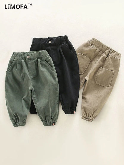 LJMOFA Baby Boys Casual Sweatpants Cargo Pants Children Clothing Kids Jogger Autumn Solid Winter Girls Outerwear Sports Trousers