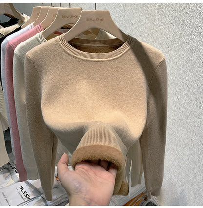 O Neck Winter Sweater For Women Thicken Slim Soft Knitted Tops Plus Velvet Long Sleeve Pullover Casual Warm Malhas Jerseys