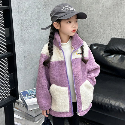 Children LambWool Warm Outerwear Boys Girls Autumn Winter Jackets Kids Plus Velvet Outer Clothing New Fashion Casual Coats