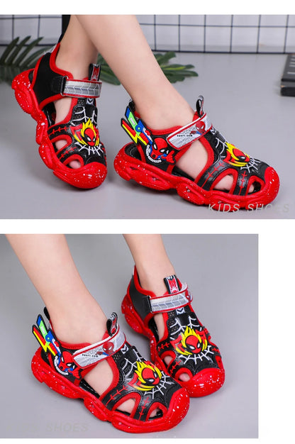 Disney LED Sport Sandals Summer Cartoon Spiderman Sandals for Boys Casual Beach Shoe Soft Sole Kids Shoes