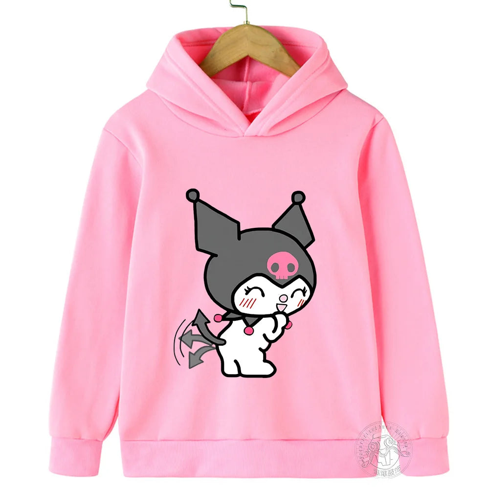 Kawaii Kuromi Hoodie For Girls Long Sleeve Sweatshirts Children Spring Autumn Sanrio Cartoon Kids Casual Hooded Pullover Tops