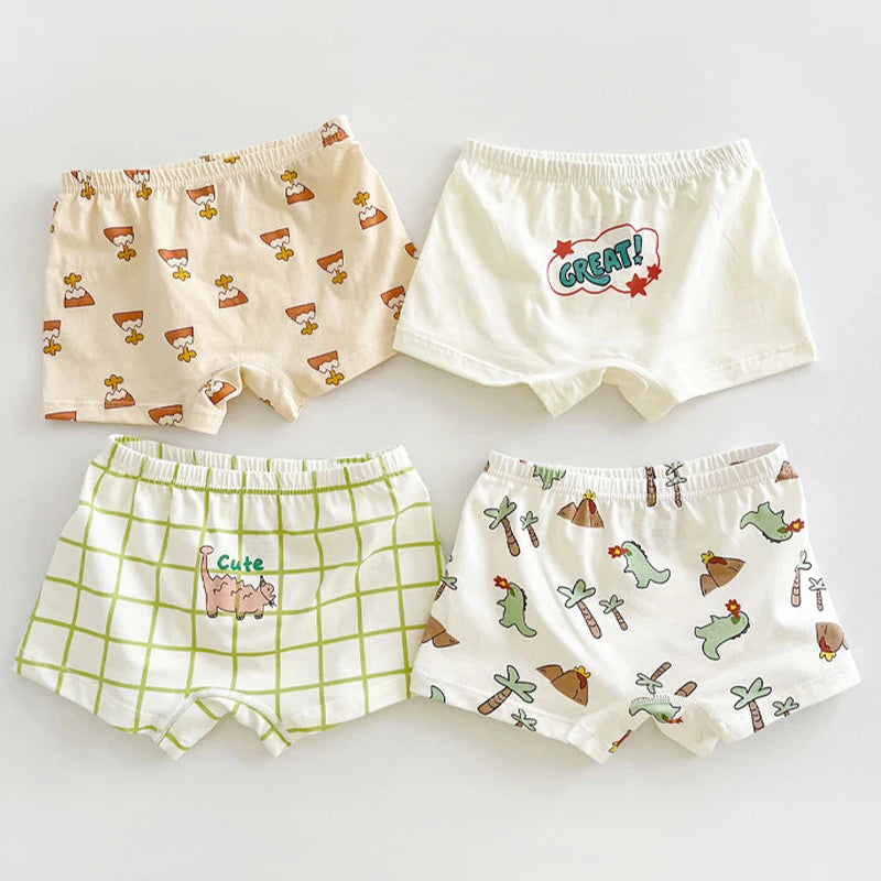 4 Pcs/Set New Cotton Panties Kids Short Briefs Cartoon Dinosaur Baby Boy Underwear Children Underpants For Spring Summer