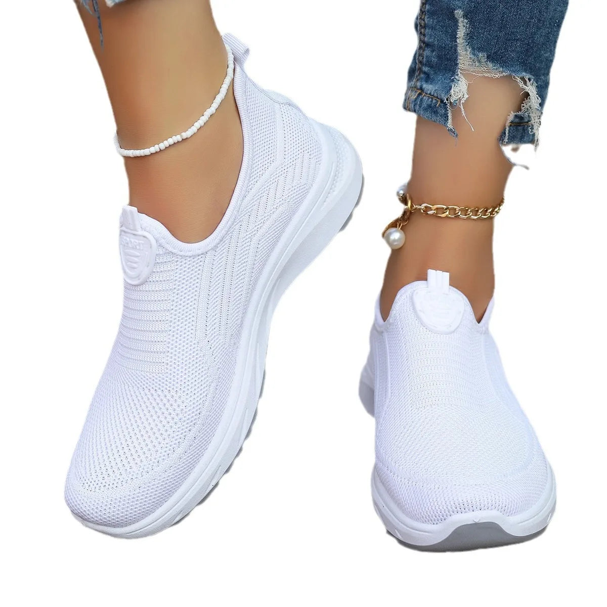 Summer New Mesh Breathable Large Size Casual Shoes for Women Soft Sole Lightweight One Step Single Shoes for Women