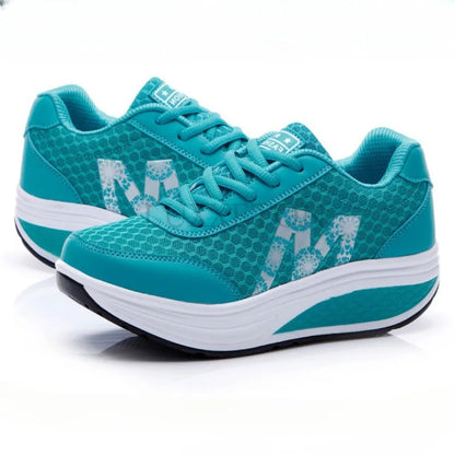 Mesh Fashionable Round Toe Rocking Shoes Casual Women Comfortable and Breathable Thick Sole Sloping Heel Outdoor Sports Shoes