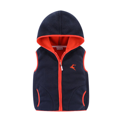 MudKingdom Toddler Boys Girls Fleece Hooded Vest Jacket Zip Up Reindeer Pattern Sleeveless Kids Outerwear for Children Clothing